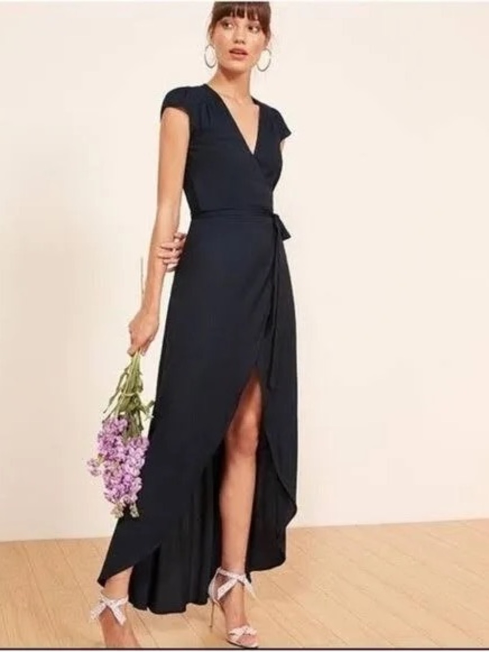 Reformation Navy Chamomile Wrap Maxi Dress